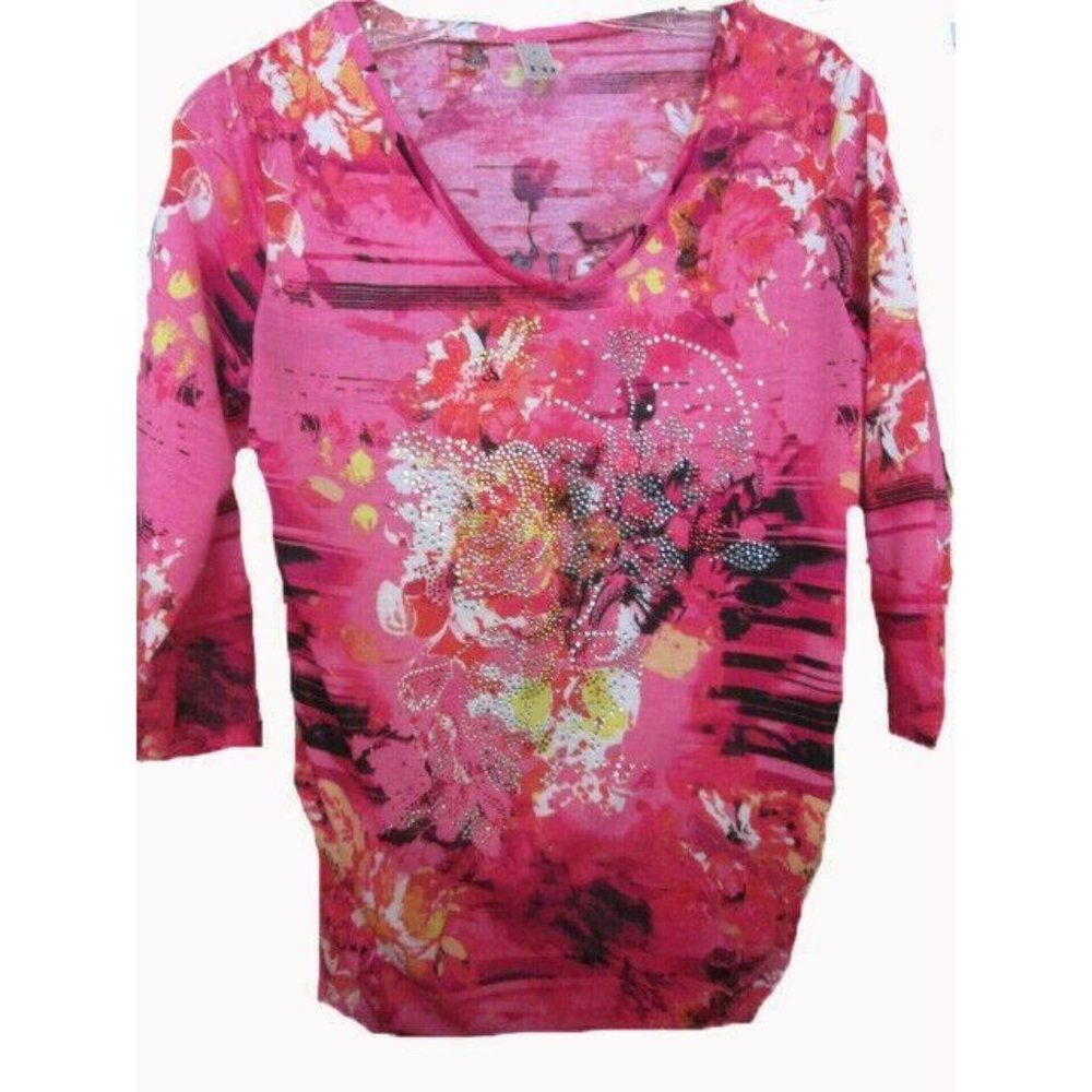 Thomas & Olivia 3/4 sleeve print bling shirt SIZE